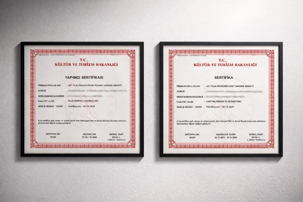 双飞影视制作许可证书展示